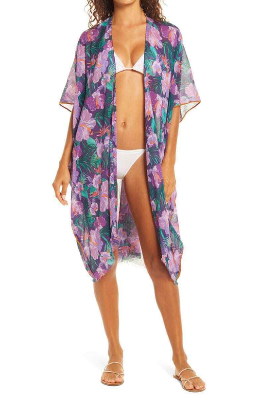Pool to Party Womens Purple Lorelei Open Front Cover Up O/S Swim Subtle Luxury