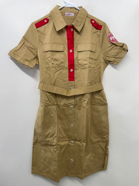 The Delta Box Sigma Theta Womens S Tan Colorblock Belted Army Dress Button Down