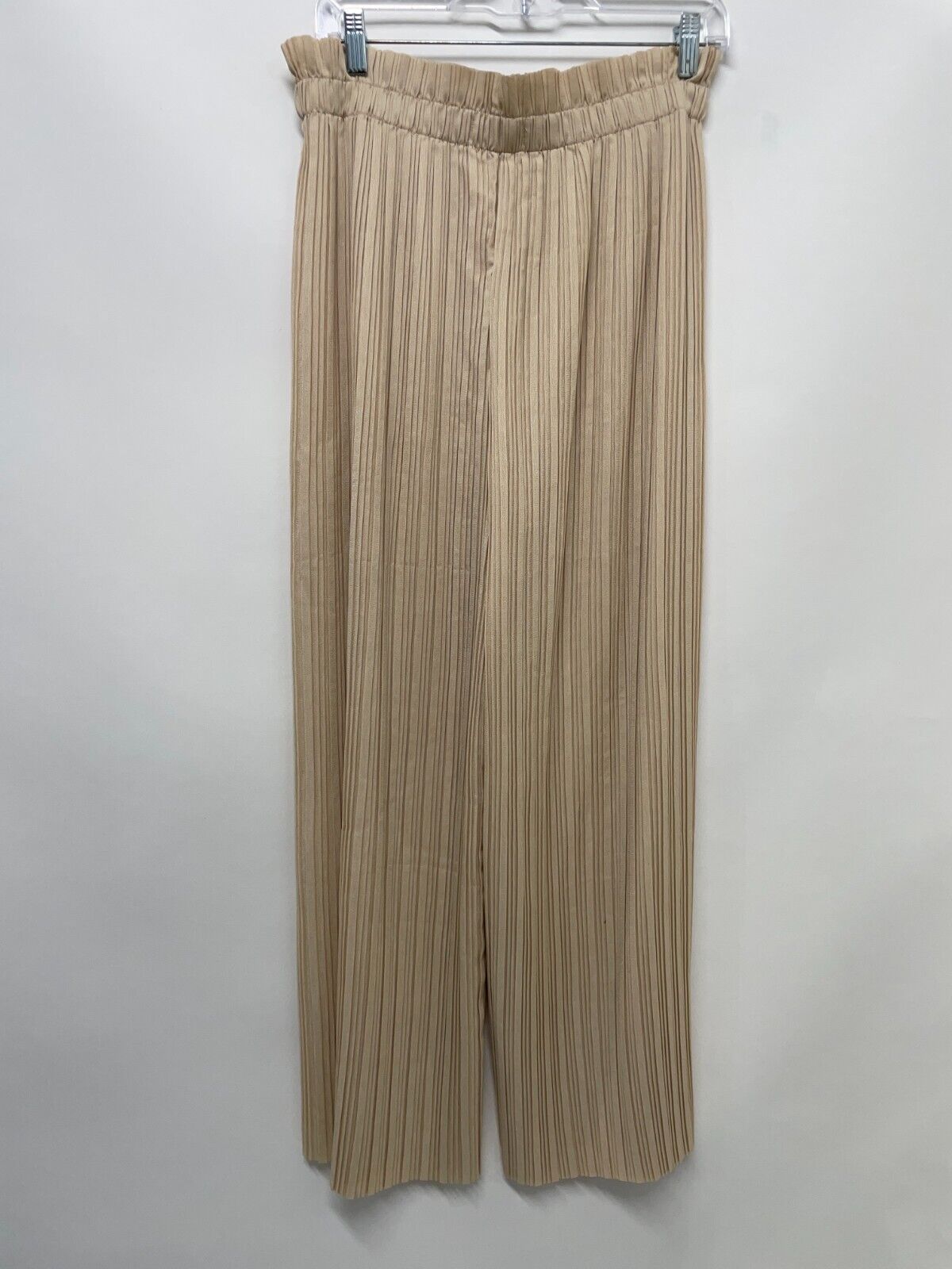 Zara Womens M Pleated Paperbag Wide Leg Trouser Pants Beige 4387/061