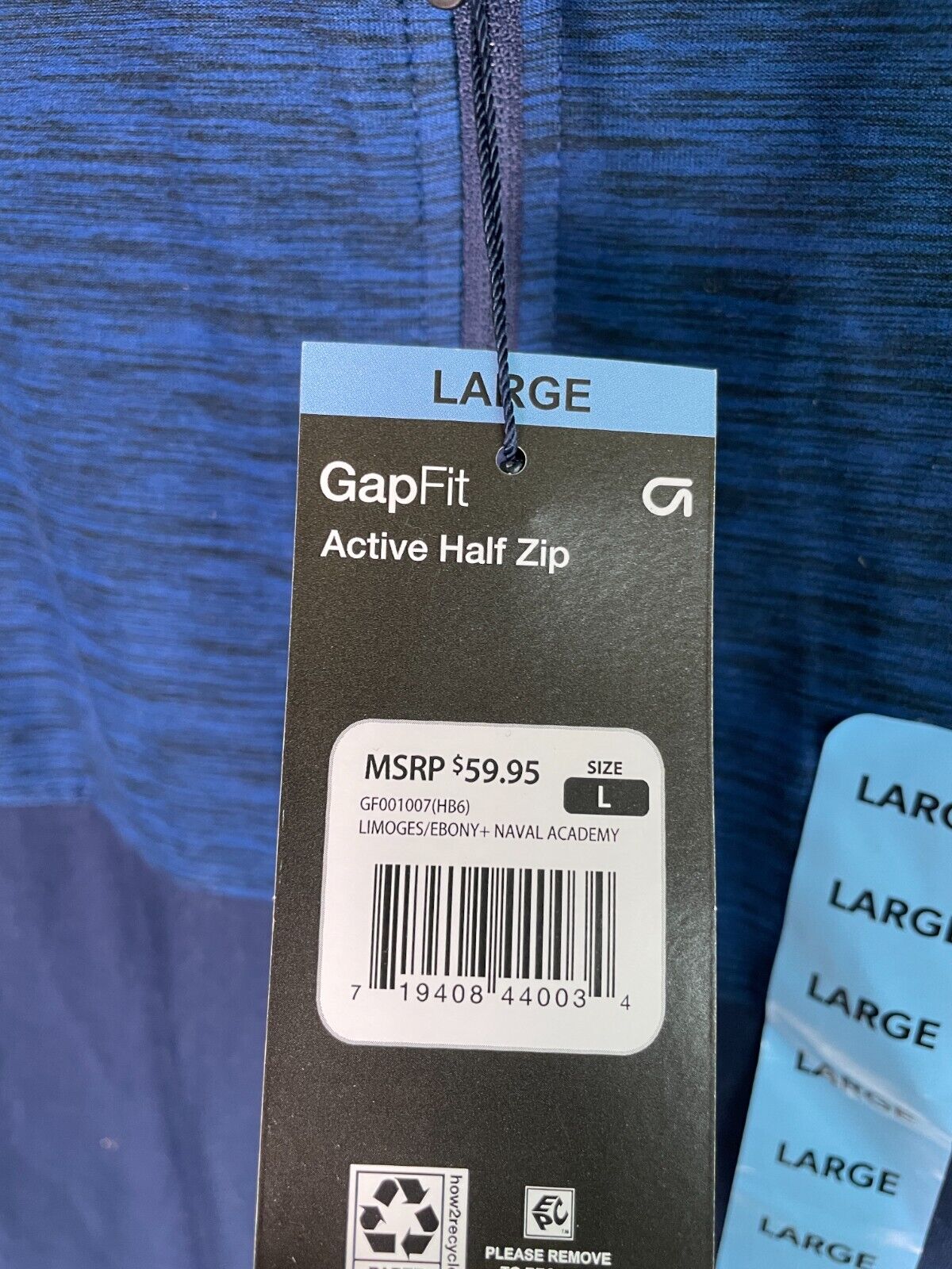 GapFit Men L Active Half-Zip Long Sleeve Tee T Shirt Blue Mock Neck Pullover