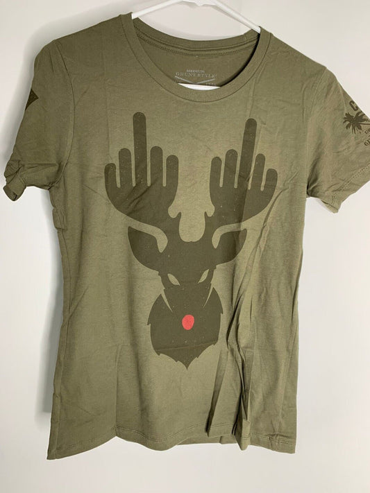 Grunt Style Womens M Army Green December 2021 T Shirt Rude-Off Christmas