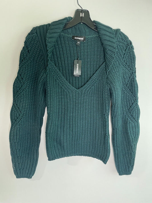Express Women's S Ribbed Scoop Neck Long Sleeve Sweater Top Green 08263004