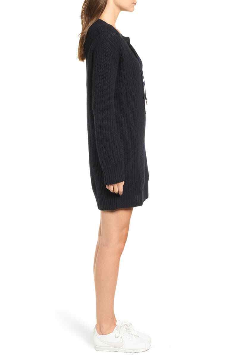 Rails Womens S Midnight Navy Nicole Velvet Tie Wool Cashmere Rib Sweater Dress