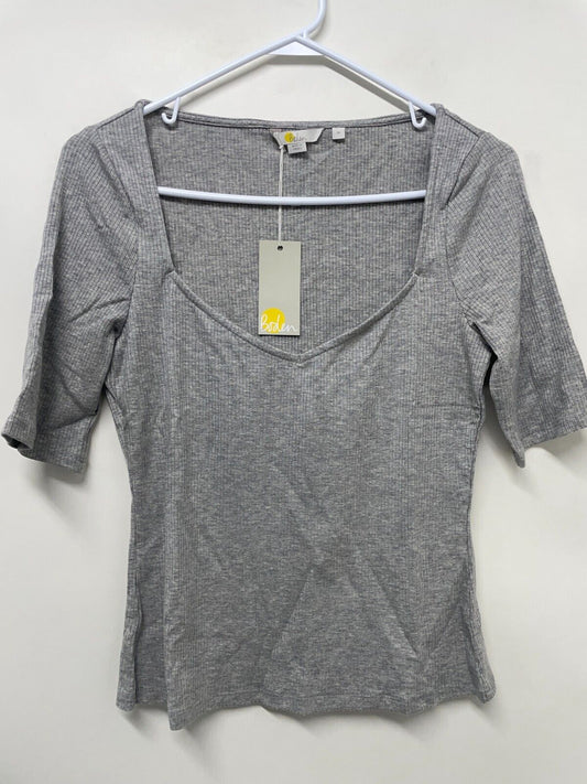Boden Women's M Soft Ribbed Sweetheart T-Shirt Gray Stretch Tencel T1175 NWT