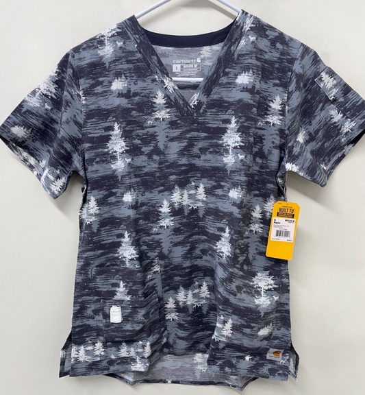 Carhartt Womens S Force Cross-Flex V-Neck Print Scrub Top Pewter Gray C12114A
