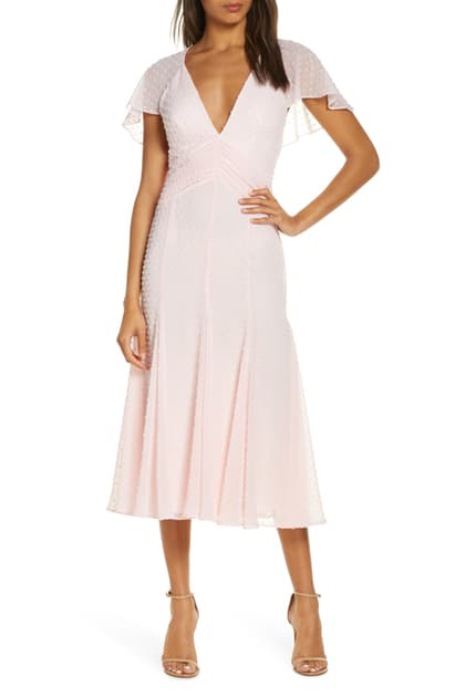 Katie May Womens Blush Pink Flutter Sleeve Dot Chiffon Midi Dress Show the F Up