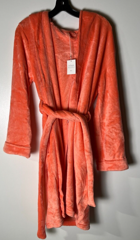 Salt Sisters Women's M/L Seashell Emboss Cosy Plush Belted Robe Coral Pink Bath