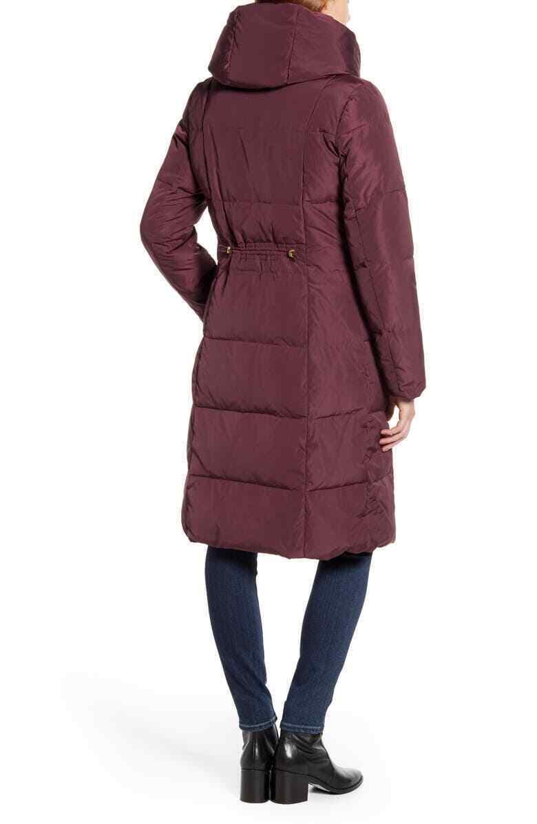 Cole Haan Womens XS Merlot Purple Asymmetrical Zip Down & Feather Coat Parka