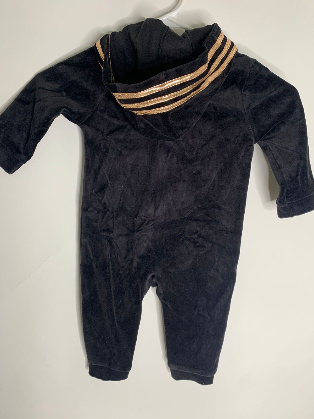 adidas Baby 12M Black Velour Coveralls Velvet One Piece Jumpsuit Hooded