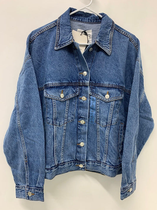 Pull & Bear Womens L Denim Trucker Jacket Button Down Jean Medium Wash