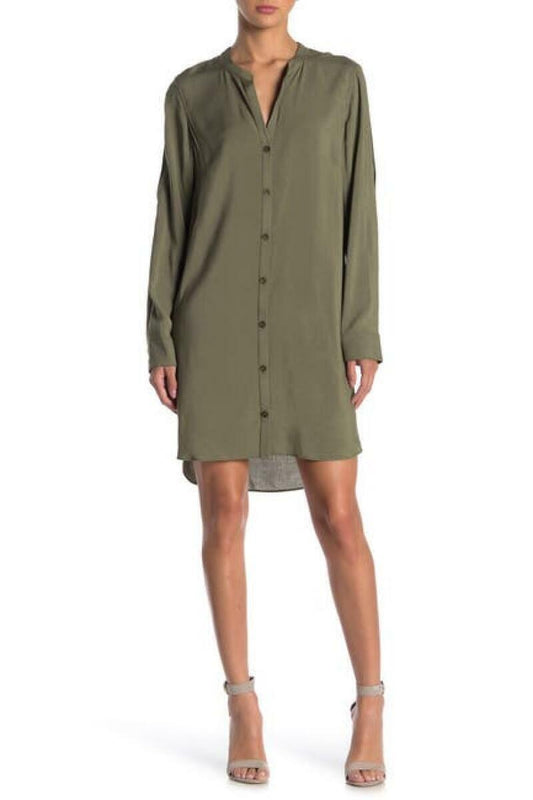 BCBGeneration Womens XS Dusty Olive Green Slit Sleeve Day Shirt Dress