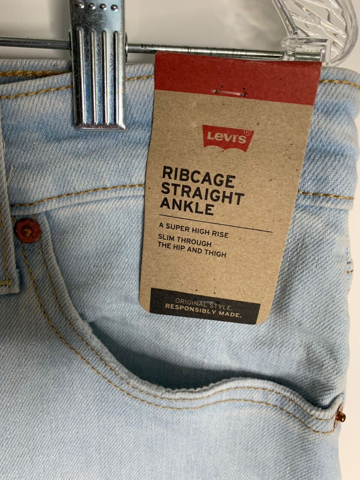 Levis Womens 30 Ribcage Straight Ankle Jeans Crop Rodeo Embroidered Wrangle