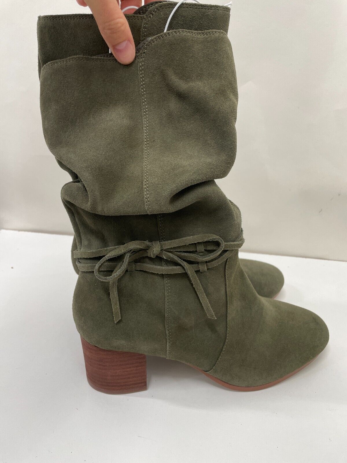 Violet & Red Womens 9M Janine Mid-Calf Faux Suede Boots Green Zip Closure