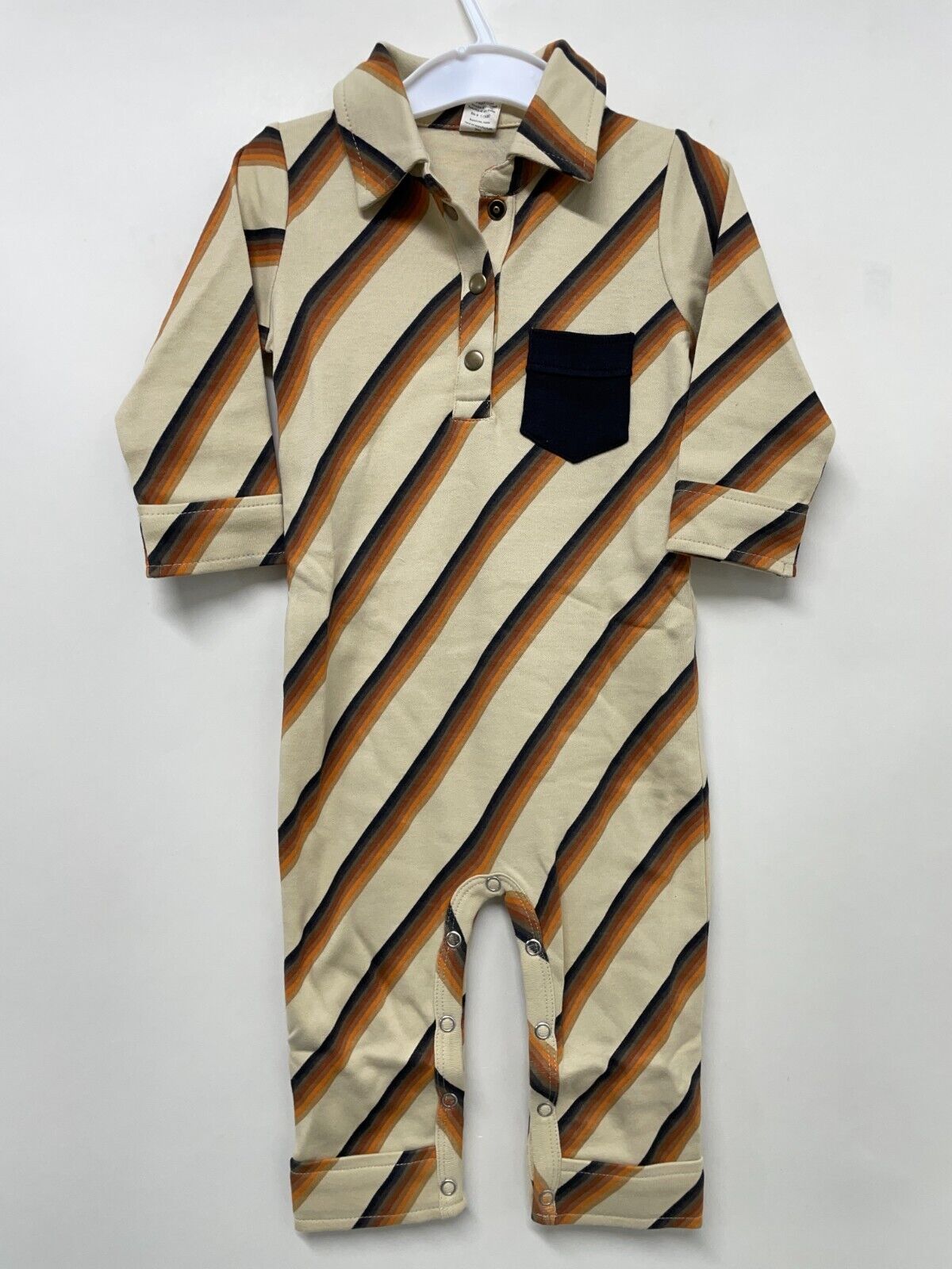Kate Quinn Baby 12-18m Long Sleeve Henley Vintage Collar Jumpsuit 70s Stripe NWT