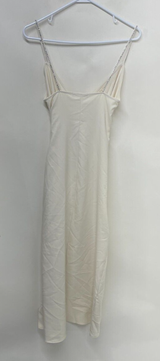Zara Womens S Cocktail Dress Ivory Sparkly Rhinestone Strap Front Slit 2554/880