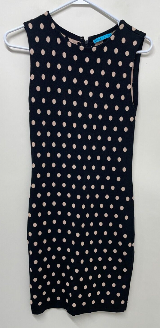 Alice + Olivia Womens XS Marta Polka Dot Bodycon Fitted Dress Black Sleeveless