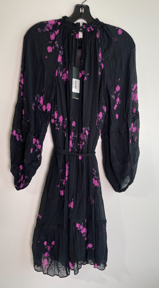 Kobi Halperin Womens M Luisa Floral Printed Chiffon Dress Black Purple KF2D27