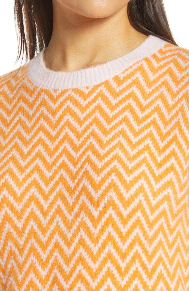 Halogen x Atlantic-Pacific Womens XS Orange Pink Boxy Zigzag Stripe Sweater Crop