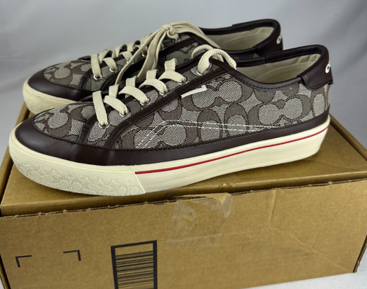 Coach Womens 10 Citysole Platform Jacquard White Brown Logo Low Top Sneakers