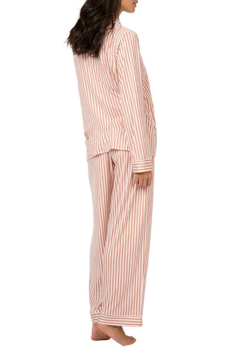 Lively Womens L The All Day Lounge Pants Pull On Shell Pink Stripe Wide Leg