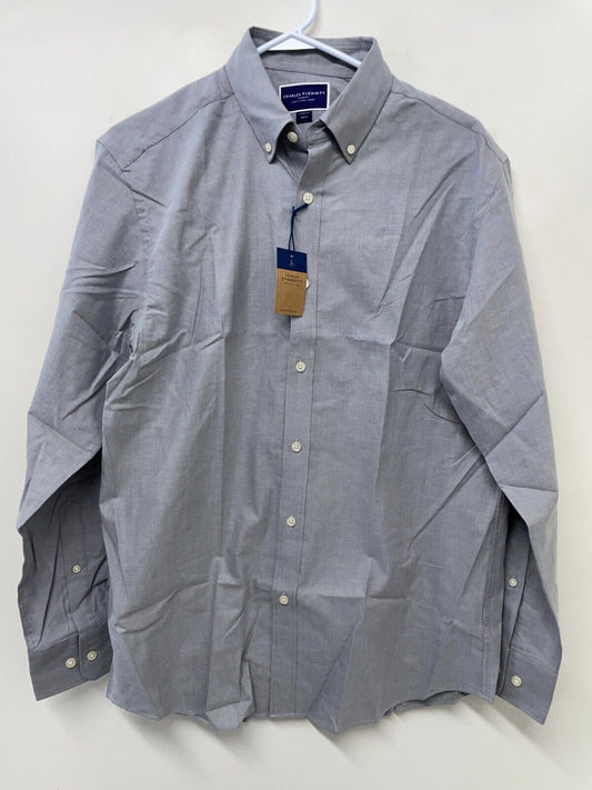 Charles Tyrwhitt Mens M Button-Down Collar Brushed Cotton Twill Shirt Light Gray