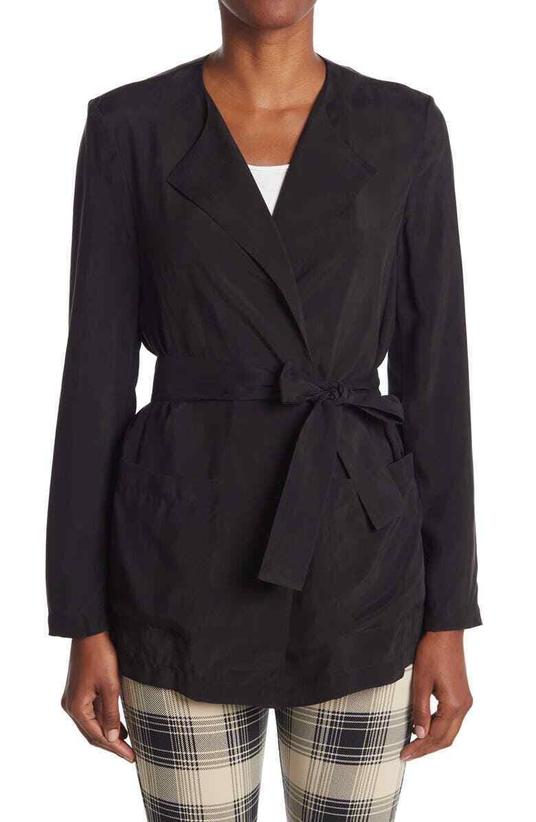 St John Collection Womens M Black Sandwashed Cupro Wrap Jacket