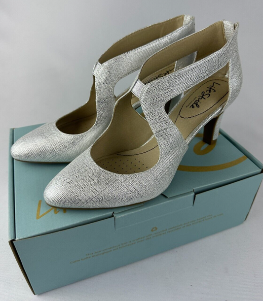 Life Stride Womens 8.5 Giovanna 2 Pump Shoes Silver Almond Toe Cutout G0661S2900