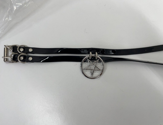 Killstar Women's OS Infernal Choker Black Latex Pentagram Pendant Necklace Goth