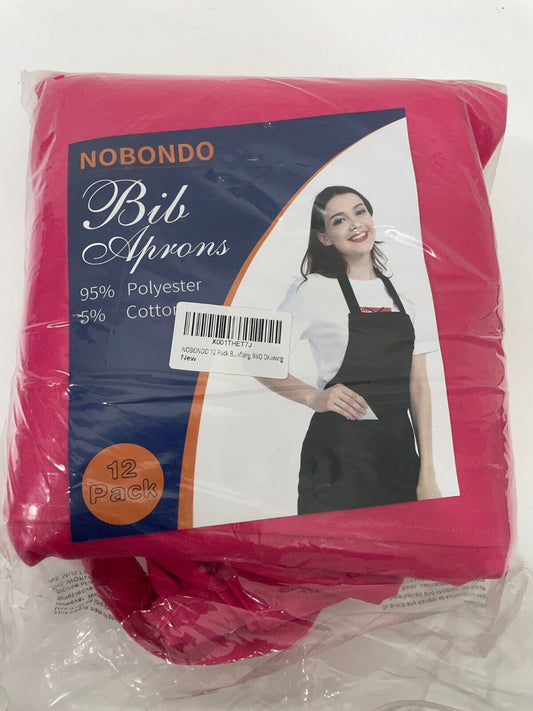 Nobondo Unisex 12 Pack BBQ Chef Bib Apron Cooking Pink Womens Mens Pockets