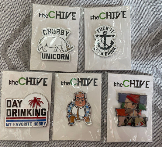 Lot of 5 The Chive Pins for Hat or Jacket Chris Farley Bill Murray SNL Pinback