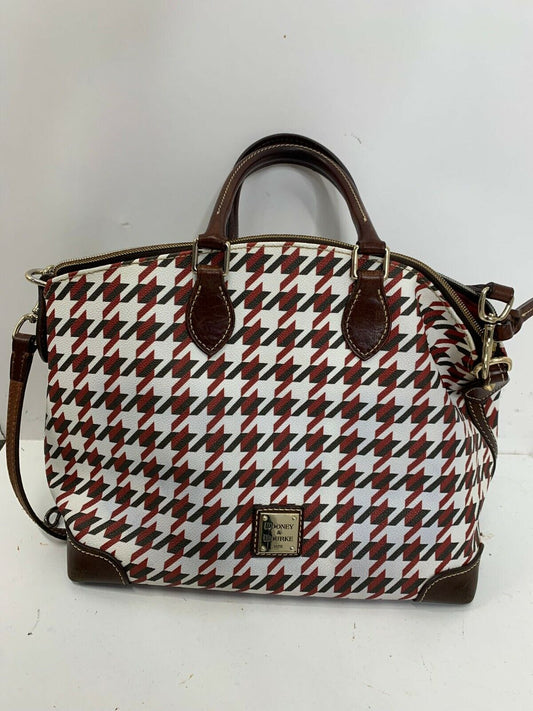 Dooney & Bourke Womens Houndstooth Saffiano Leather Crossbody Bag Domed Satchel