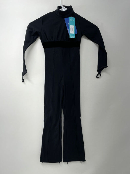 IceDress Girls Childrens XXXS Black Thermal Overalls Black Velvet Trim Ice Skate