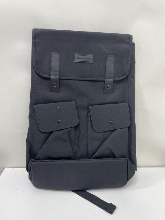 Consigned One Size Twin Pocket Backpack Black Unisex Recycled Adjustable Bag