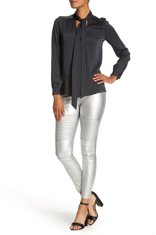 Ooberswank Womens XS Silver Coated High Waisted Moto Leggings Metallic Pants
