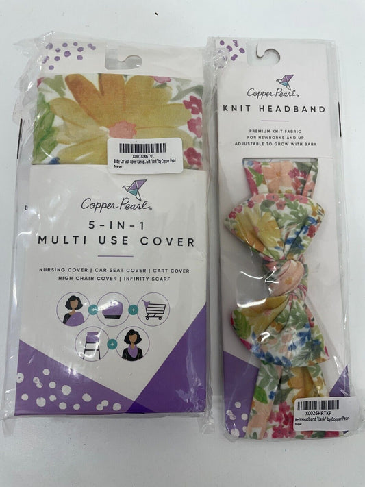 Copper Pearl Baby Car Seat Canopy 5-in-1 Multi Use Cover Headband Floral Lot