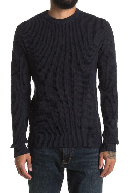Hedge Mens XL Navy Shaker Crew Neck Pullover Sweater Waffle Knit Blue