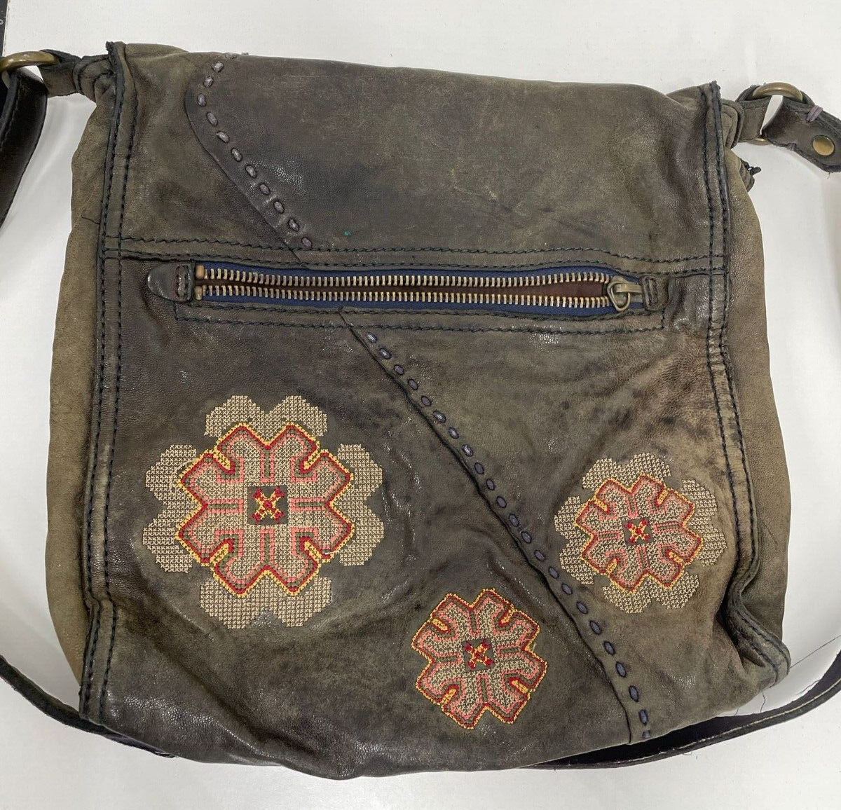 Lucky Brand Womens Boho Aztec Abbey Road Leather Shoulder Bag Purse Satchel